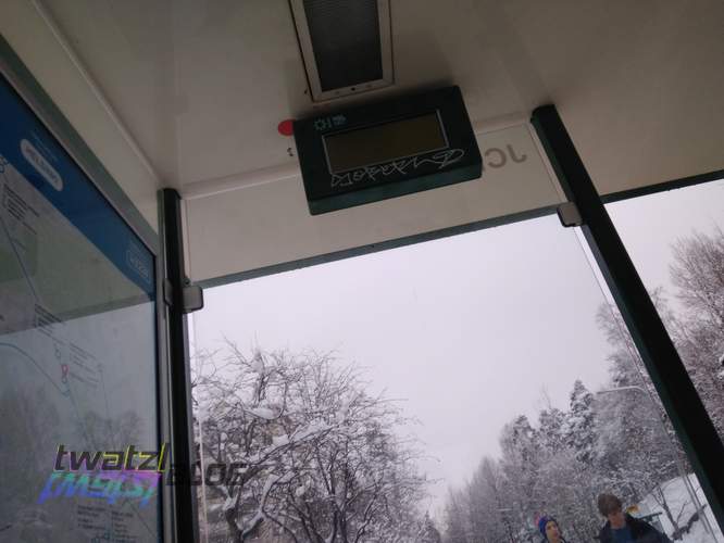 Mobile displays informing about when the next bus leaves. However usually they are quite hard to read and sometimes they run out of battery.