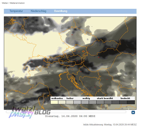 The weather forecast predicted that Linz would be exactly at the edge of the cloud cover.